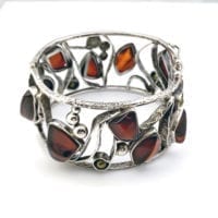 Multiple Cherry Amber Open Bangle Bracelet