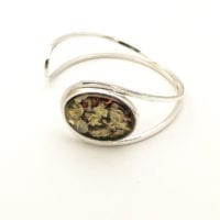 Oval Dark Green Amber Bangle Bracelet