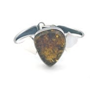Green Amber Wide Silver Band Cuff Bracelet