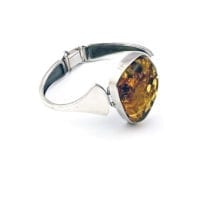 Green Amber Wide Silver Band Cuff Bracelet