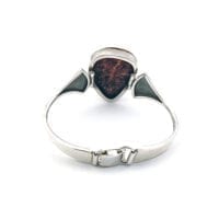 Green Amber Wide Silver Band Cuff Bracelet