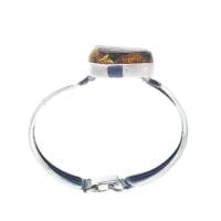 Green Amber Wide Silver Band Cuff Bracelet