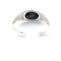 Green Amber Wide Silver Band Open Cuff Bracelet
