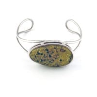 Green Amber In Sterling Silver Open Cuff Bracelet