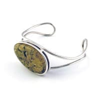 Green Amber In Sterling Silver Open Cuff Bracelet