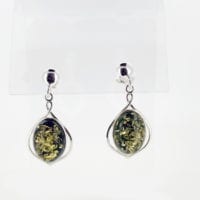 Push Back Dangling Green Amber Earrings