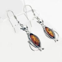 Lovely Cognac Amber Cat Design Dangling Earrings