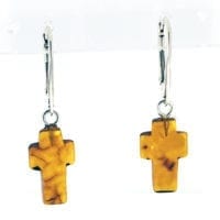 Cognac Amber Crosses Dangling Earrings
