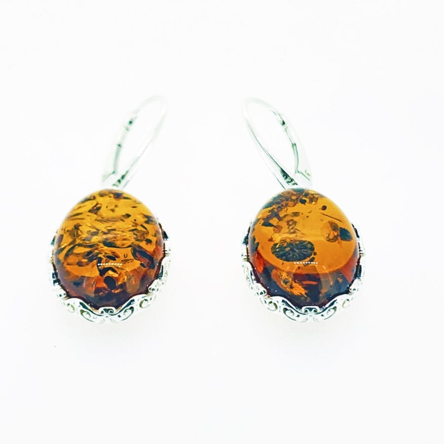 Cognac Amber French Hook Dangling Earrings - Image 2