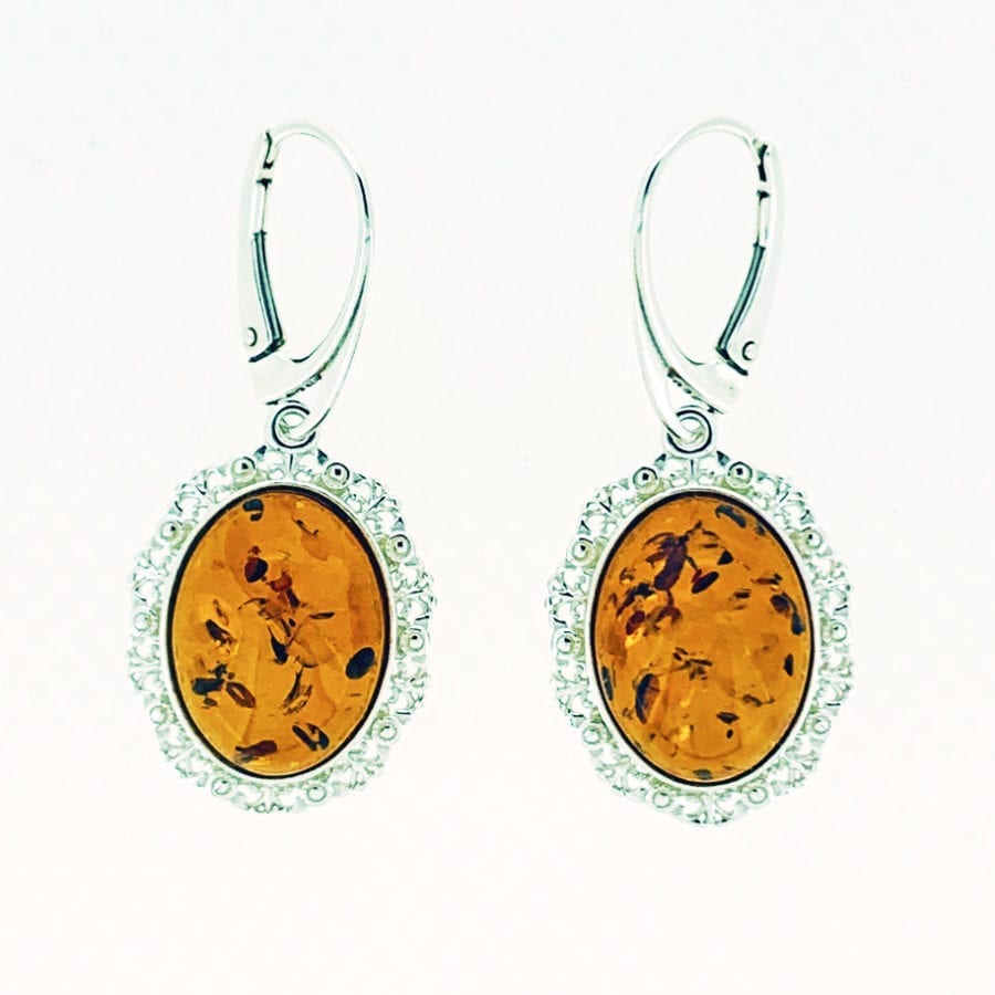 Cognac Amber French Hook Dangling Earrings