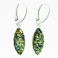 Simple Marquise Green Amber Set In Sterling Silver Dangling Earrings