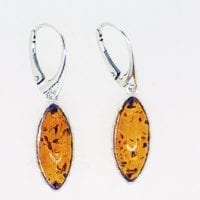 Simple Marquise Cognac Amber Set In Sterling Silver Dangling Earrings