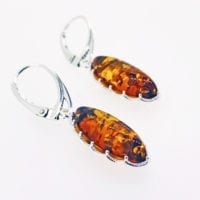 Simple Marquise Cognac Amber Set In Sterling Silver Dangling Earrings