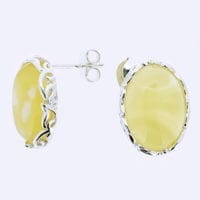 14 x 10 mm Oval Butterscotch Amber Set In Sterling Silver Post Earrings