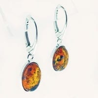 Simple Oval Cognac Amber Set In Sterling Silver Dangling Earrings