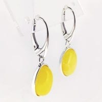 Simple Oval Butterscotch Amber Set In Sterling Silver Dangling Earrings