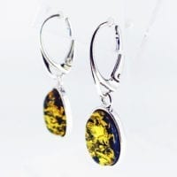 Simple Oval Green Amber Set In Sterling Silver Dangling Earrings