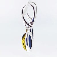 Simple Oval Green Amber Set In Sterling Silver Dangling Earrings