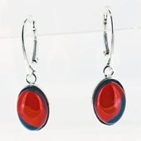 Simple Oval Cherry Amber Set In Sterling Silver Dangling Earrings