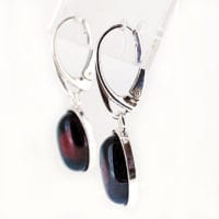 Simple Oval Cherry Amber Set In Sterling Silver Dangling Earrings