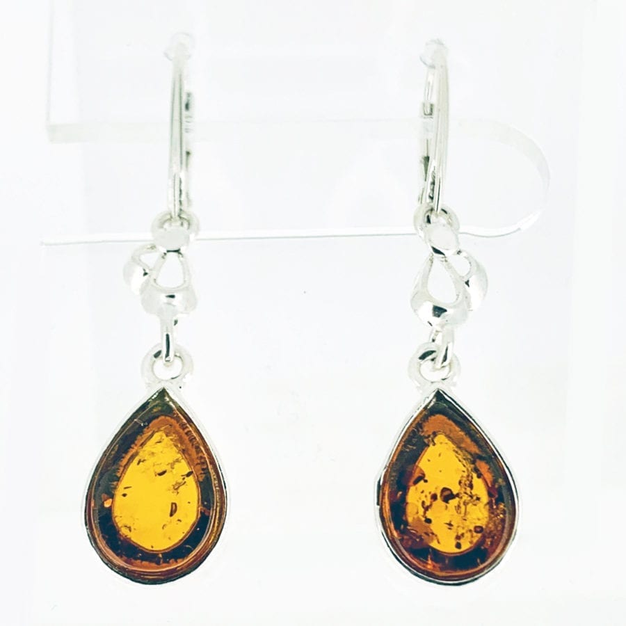 Fancy Flat-Cut Tear-Drop Shape Cognac Amber Dangling Earrings