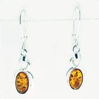 Oval Cognac Amber Set In 925 Sterling Silver Dangling Earrings