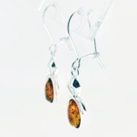 Oval Cognac Amber Set In 925 Sterling Silver Dangling Earrings