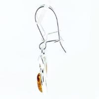Oval Cognac Amber Set In 925 Sterling Silver Dangling Earrings