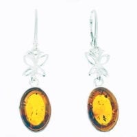 Fancy Flat-Cut Oval Shape Cognac Amber Dangling Earrings