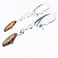 Fancy Flat-Cut Oval Shape Cognac Amber Dangling Earrings