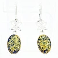 Fancy Flat-Cut Oval Shape Green Amber Dangling Earrings