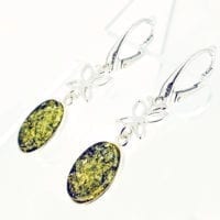 Fancy Flat-Cut Oval Shape Green Amber Dangling Earrings