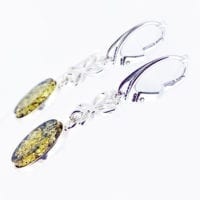 Fancy Flat-Cut Oval Shape Green Amber Dangling Earrings