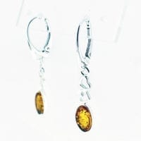Fancy Flat-Cut Oval Shape Cognac Amber Dangling Earrings