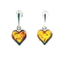 Cognac Amber Contemporary Heart Shape Dangling Earrings