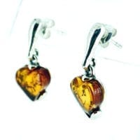Cognac Amber Contemporary Heart Shape Dangling Earrings