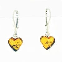 Cognac Amber Contemporary Heart Shape Dangling Earrings