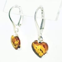 Cognac Amber Contemporary Heart Shape Dangling Earrings