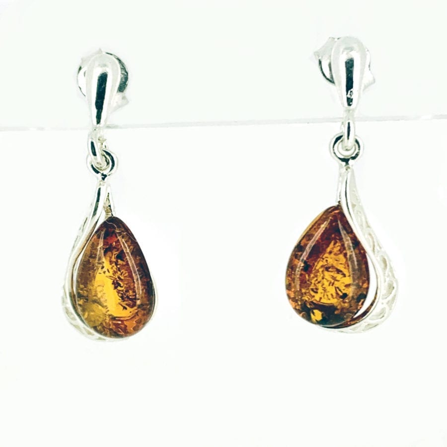 Cognac Amber Tear-Drop Shape Dangling Earrings