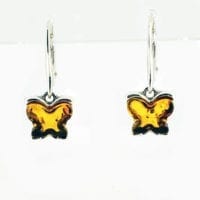 Cognac Amber butterfly Shape Dangling Earrings