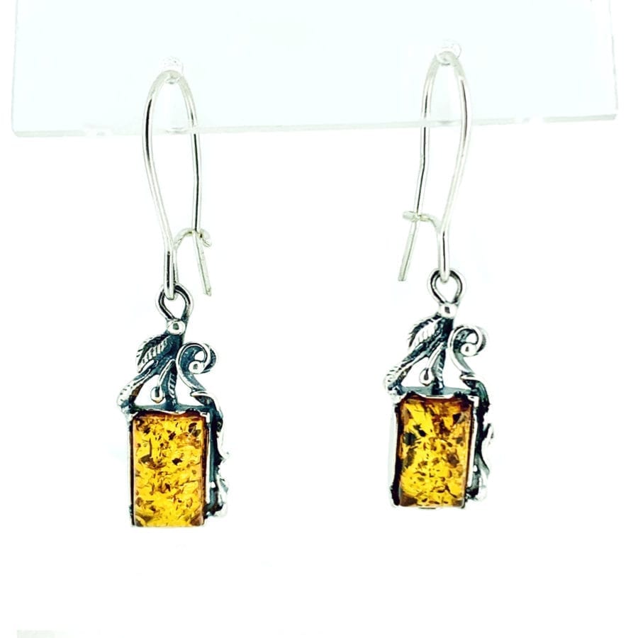 Cognac Amber Picture Frame Design Dangling Earrings