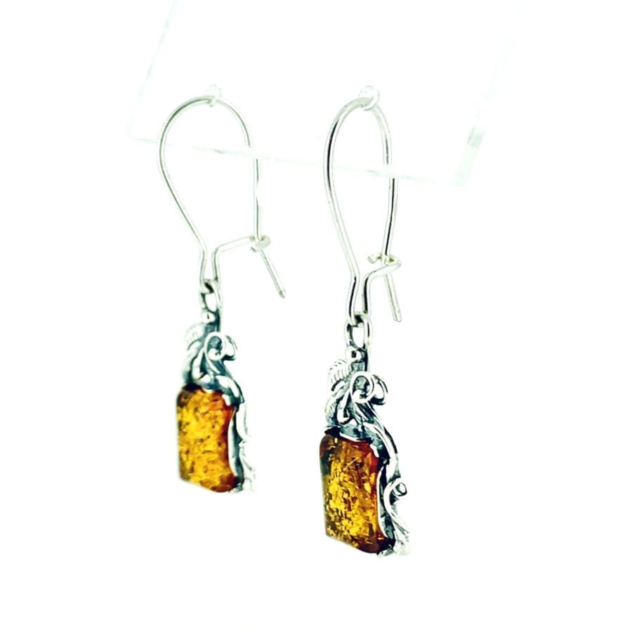 Cognac Amber Picture Frame Design Dangling Earrings - Image 2