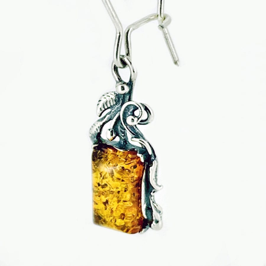 Cognac Amber Picture Frame Design Dangling Earrings - Image 3