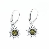 Green Amber Dangling Sun Earrings
