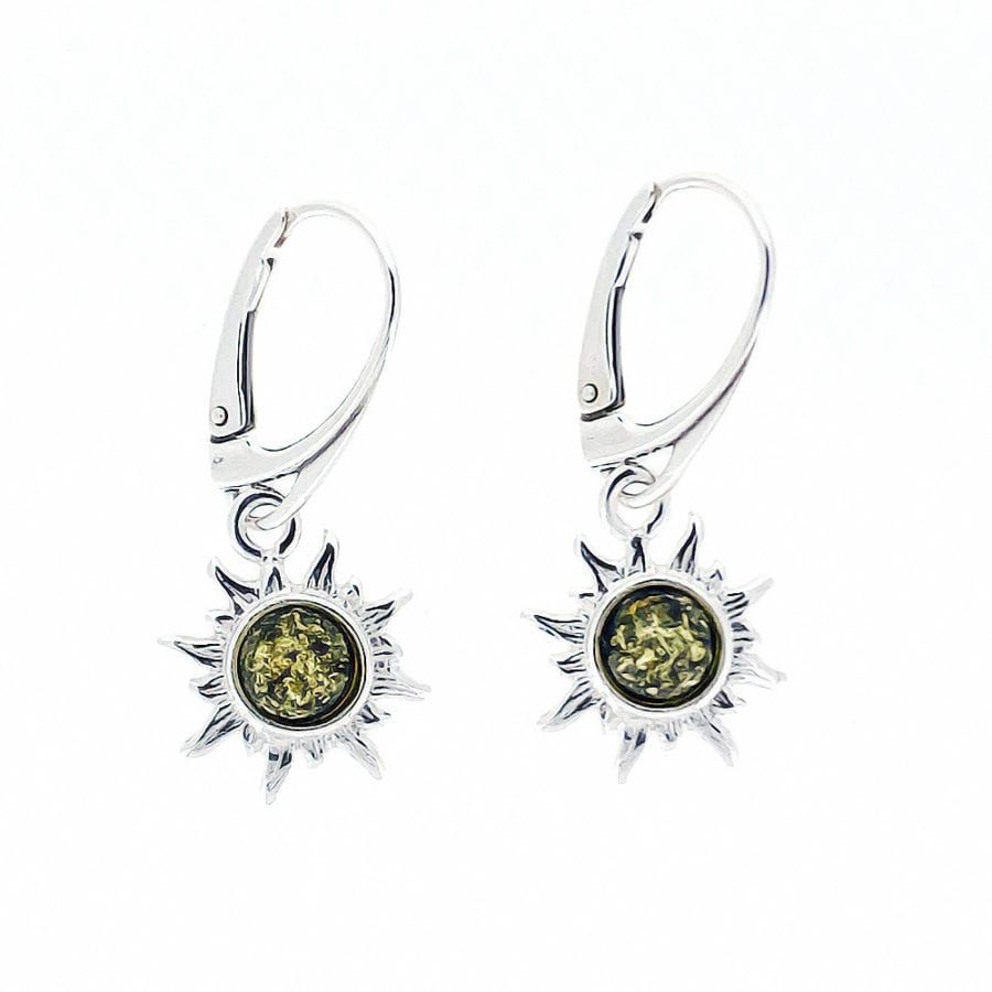 Green Amber Dangling Sun Earrings