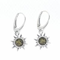 Green Amber Dangling Sun Earrings