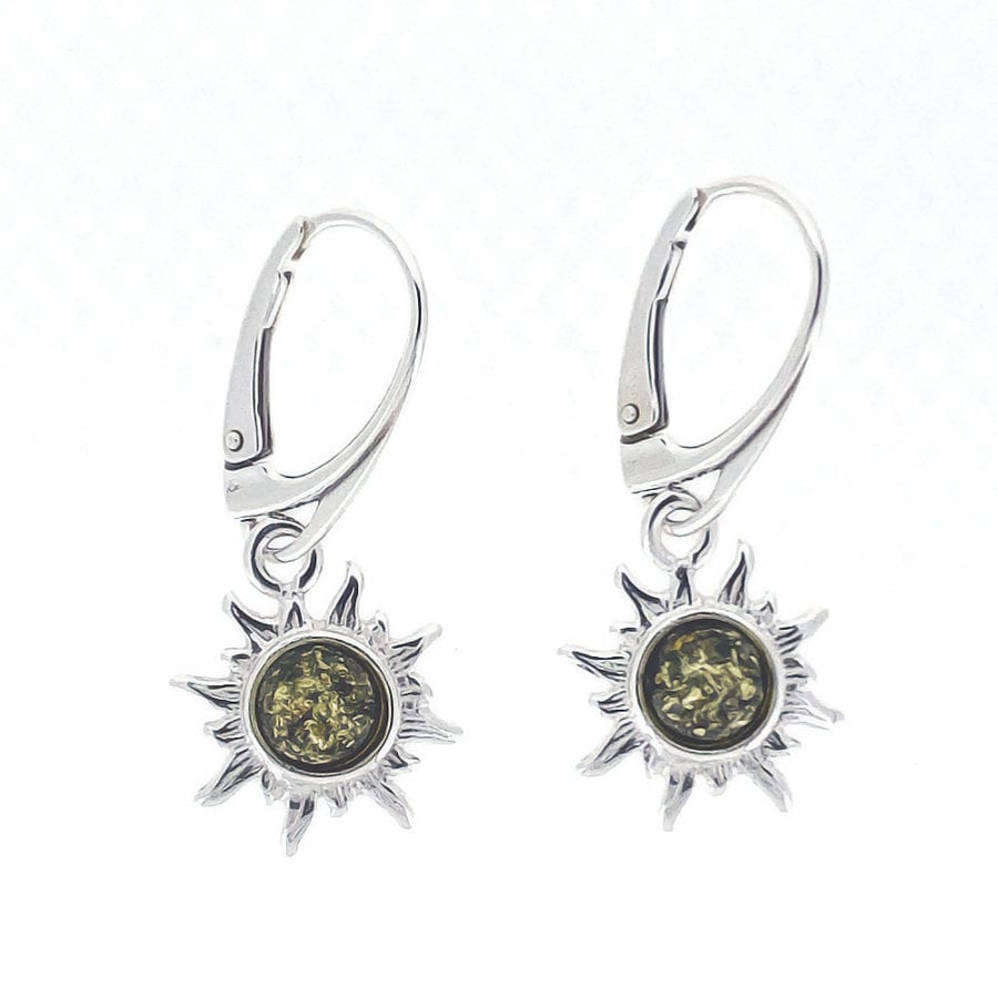 Green Amber Dangling Sun Earrings - Image 2