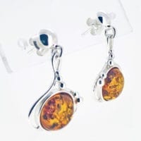 Round Shape Cognac Amber Dangling Earrings