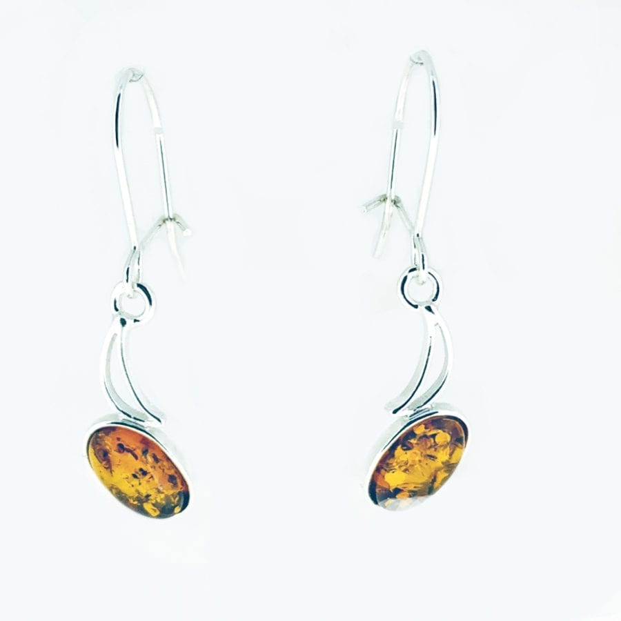 Oval Shape Cognac Amber Dangling Earrings