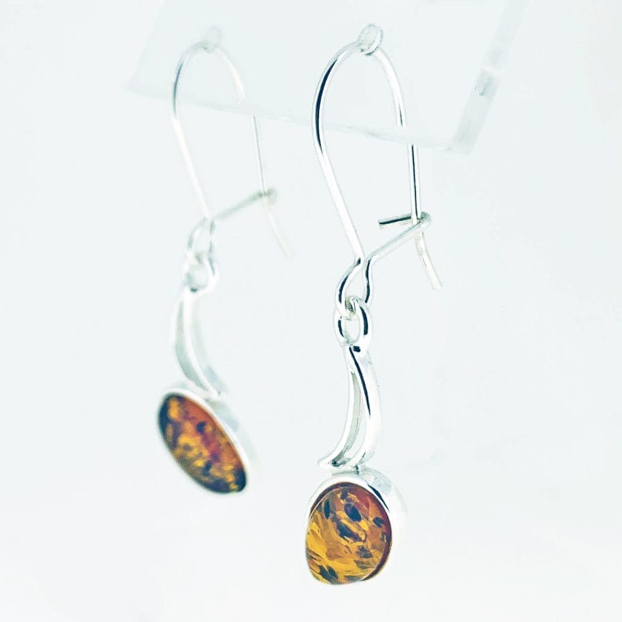 Oval Shape Cognac Amber Dangling Earrings - Image 2